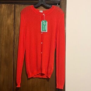 Elegant Red Button-Up Cardigan with Heart Buttons
